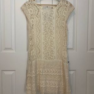 Boho American Eagle White Drop Waist Lace Dress S